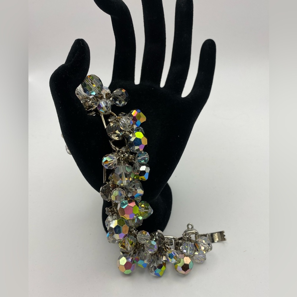 VINTAGE JULIANA 5 LINK GRAY & BOREALIS RHINESTONE BRACELET